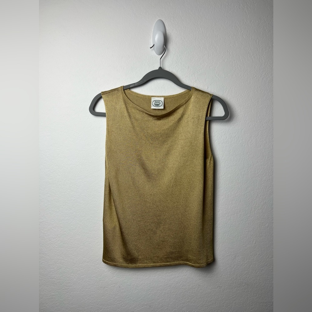 Laura Ashley Gold Metallic Sleeveless Tank Top Formal Evening Holiday Party